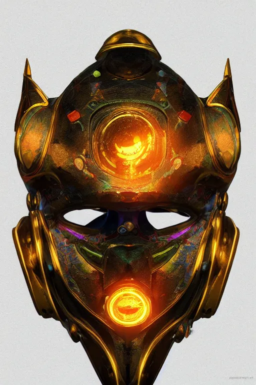 Prompt: colorful vivid steampunk mask minimalist fantasy art robot ninja helmet, global illumination ray tracing hdr fanart arstation by sung choi and eric pfeiffer and gabriel garza and casper konefal radiating a glowing aura