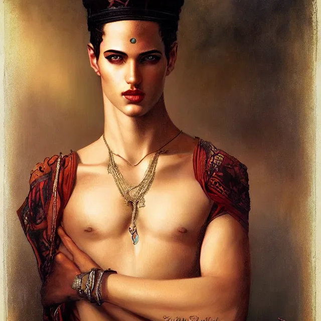 Prompt: portrait of a handsome male genie, art by tom bagshaw and manuel sanjulian and franz xaver kosler