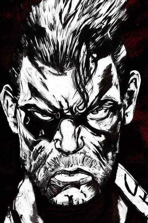 Image similar to portrait of punished duke nukem, concept art by yoji shinkawa, felt tip pen