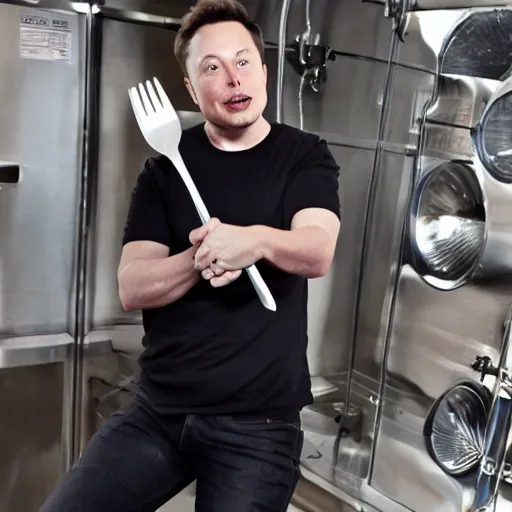 Image similar to elon musk portrayed as a fork