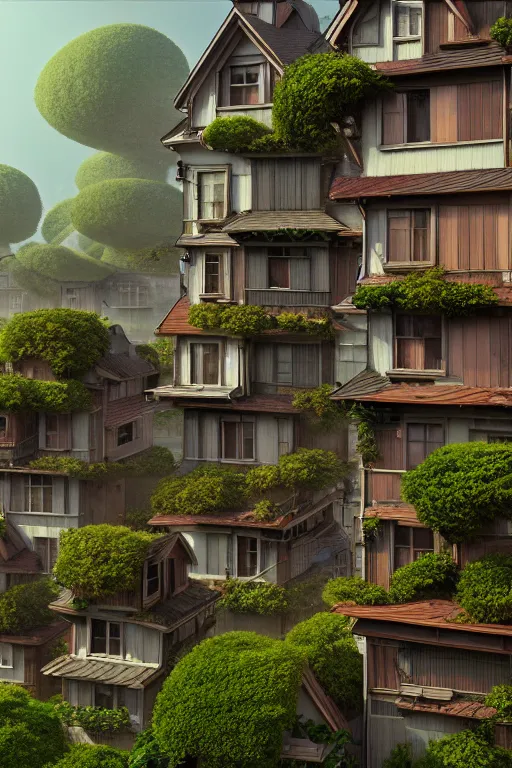 Image similar to stacked houses, solarpunk, studio ghibli, jean - baptiste monge, octane render, 4 k