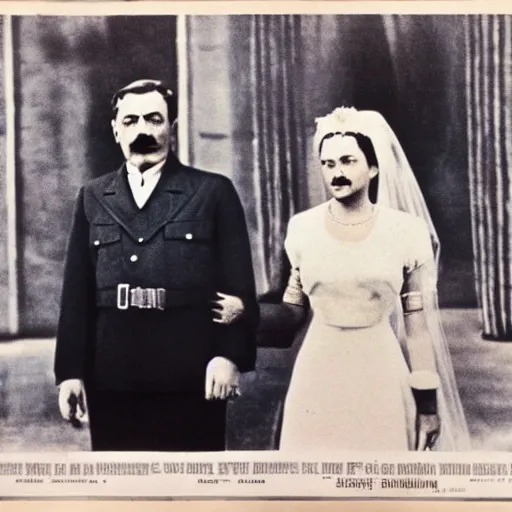 Image similar to poster for the film, stalin married hitler, photo in color, high quality photo