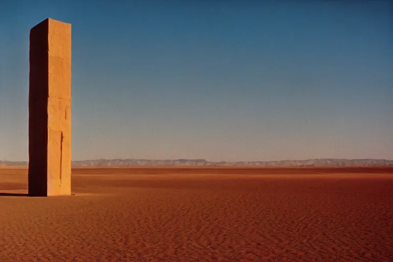 Image similar to film still of monumental gigantic post human building in the desert, by Étienne-Louis Boullée ektachrome full-HD