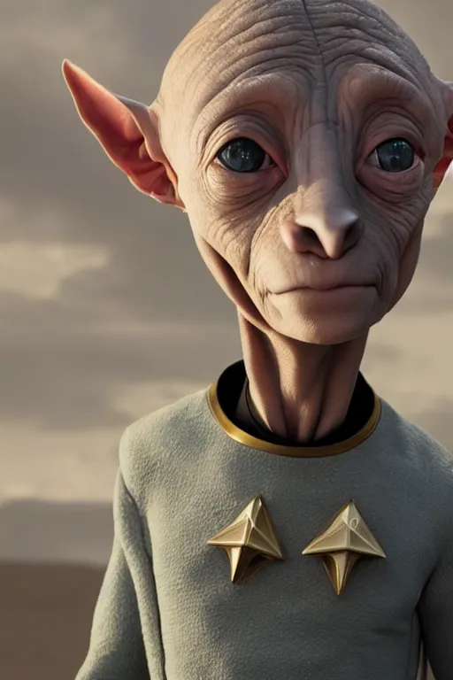 Prompt: dobby as the captain of starship enterprise, star trek, highly detailed, award winning, deviant art, art station, octane, 4 k