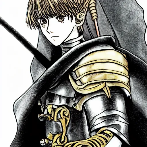 Image similar to emma watson as a knight in the style of berserk, by kentaro miura