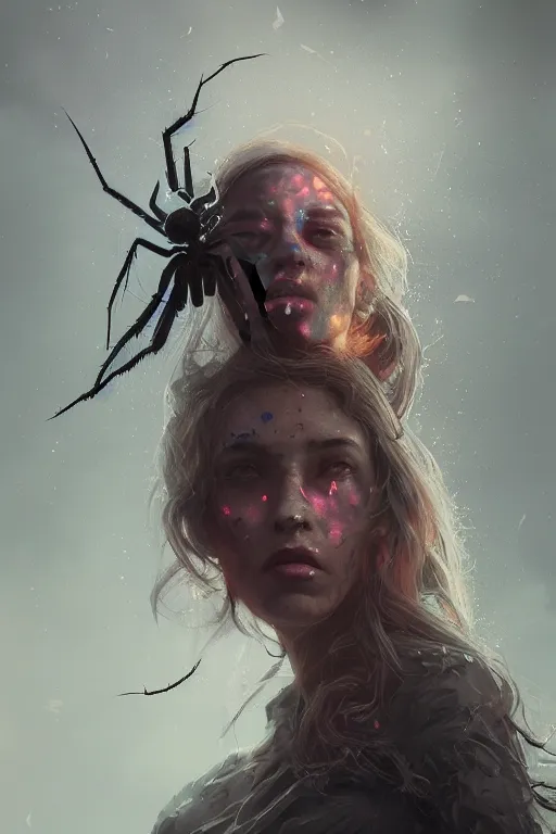 Prompt: A beuatiful portrait of a half spider half women by Greg Rutkowski, beeple, Sung Choi, Mitchell Mohrhauser, Maciej Kuciara, Johnson Ting, Maxim Verehin, Peter Konig, Bloodborne, 8k photorealistic, cinematic lighting, HD, high details, dramatic, dark atmosphere, trending on artstation