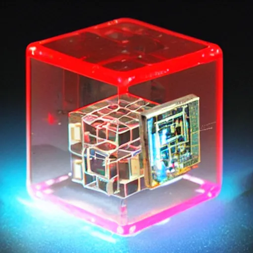 Image similar to a transparent cube with embedded electronics