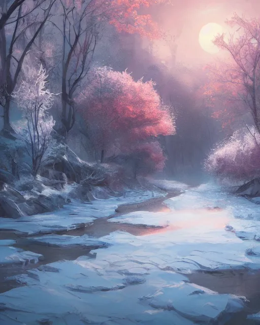 Prompt: spring, summer, fall and winter in a day, landscape, dreamy, cinematic lighting, highly detailed, digital painting, trending on artstation, pixiv, concept art, sharp focus, illustration