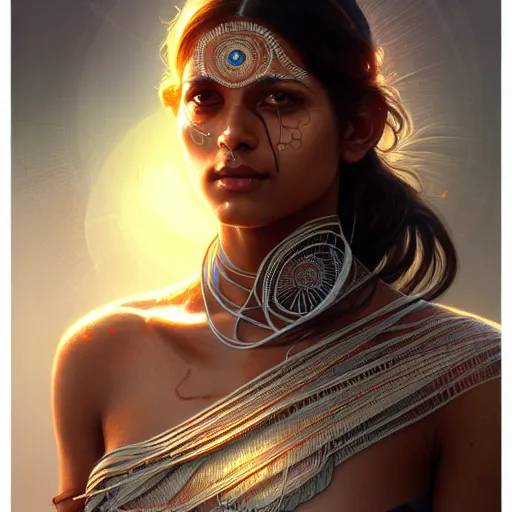 Prompt: ultra realistic illustration, an indian cyborg, transparent, static, intricate, elegant, highly detailed, digital painting, artstation, concept art, smooth, sharp focus, illustration, art by artgerm and greg rutkowski and alphonse mucha