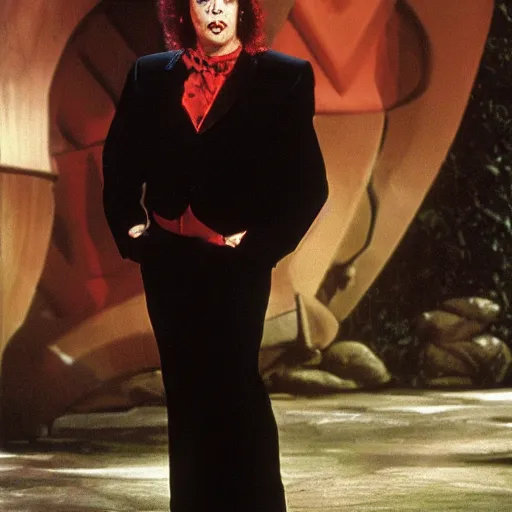 Prompt: Tim Curry slyly posing for the camera