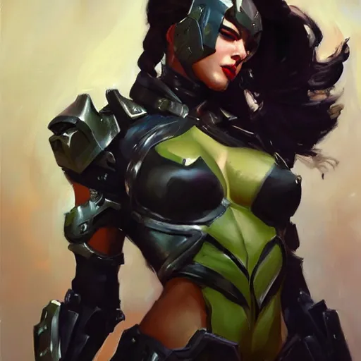 Prompt: greg manchess portrait painting of armored punisher ivy as overwatch character, medium shot, asymmetrical, profile picture, organic painting, sunny day, matte painting, bold shapes, hard edges, street art, trending on artstation, by huang guangjian and gil elvgren and sachin teng