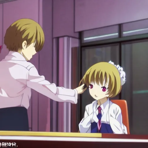 Image similar to cute anime girl bribing the district attorney, still from tv anime, Kyoto animation studio, high detail,