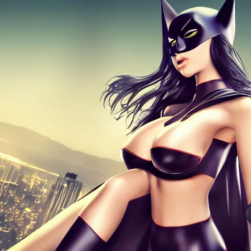 Image similar to anigirl batman, hyperrealism, no blur, 4 k resolution, ultra detailed - i