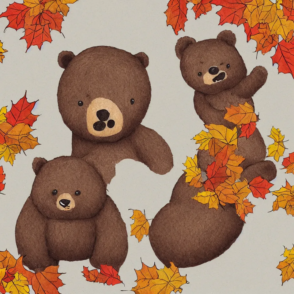 Prompt: autumn bear illustration style