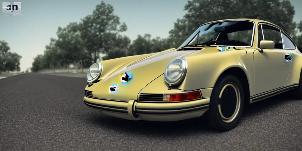 Prompt: vintage porsche 9 1 1 car, 3 d renderman style, kodachrome 6 4