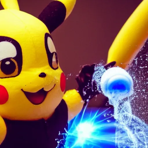 Image similar to Pikachu shooting water out of his hands and mouth 4k