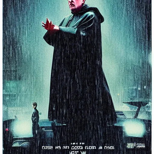 Prompt: the pope in blade runner 2049, by drew struzan