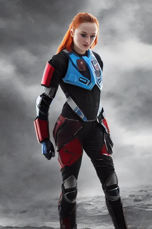 Prompt: Sophie Turner with a N7 armor