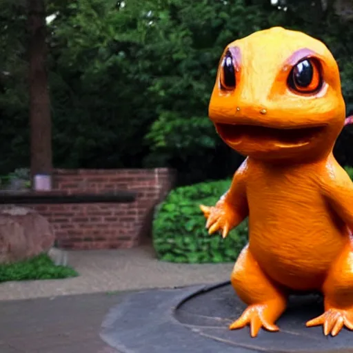 Prompt: A sculpture a charmander made pure recycled materials