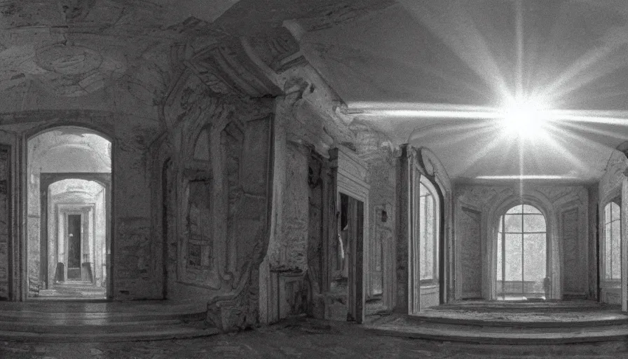 Prompt: 1 9 7 0 s movie still by andrei tarkovsky of a non euclidian building, by piranesi, panoramic, ultra wide lens, cinematic light, flare, anamorphic