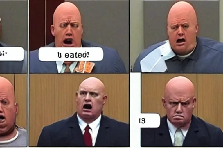 Image similar to coneheads testifying in court, detailed facial expressions