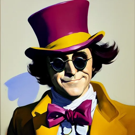 Image similar to Greg Manchess portrait painting of Willy Wonka as Overwatch character, medium shot, asymmetrical, profile picture, Organic Painting, sunny day, Matte Painting, bold shapes, hard edges, street art, trending on artstation, by Huang Guangjian and Gil Elvgren and Sachin Teng