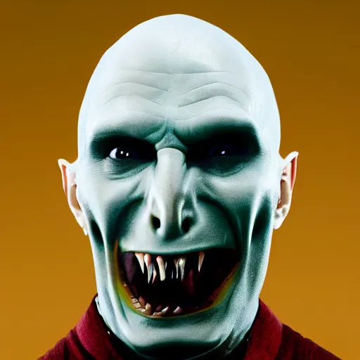 Prompt: Voldemort smiling with fangs while pump and dumping an nft collection, movie still, Photo manipulated by DALLE
