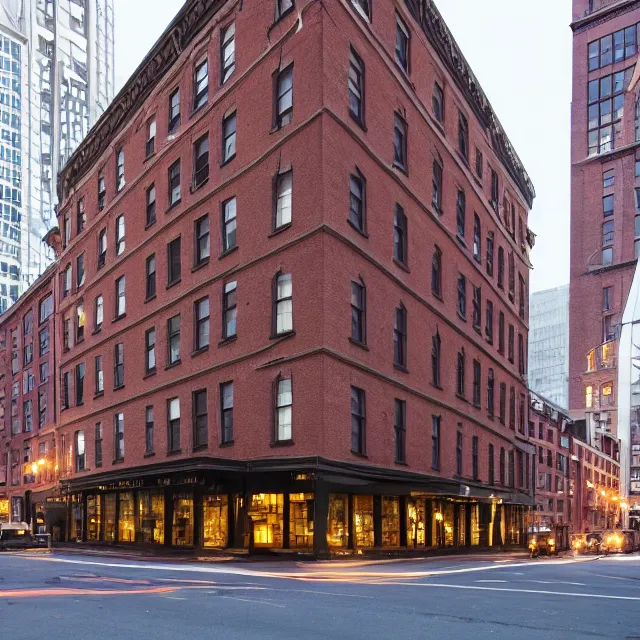 Image similar to a gothic 1 9 2 0 s 1 0 - storey hotel in downtown boston overlooking a dark street