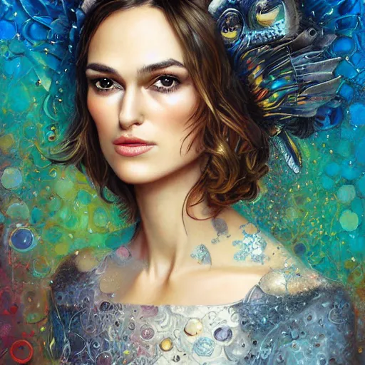 Image similar to Keira Knightley Portrait by Lisa Frank, Karol Bak Sandra Chevrier and GMUNK, beautiful digital art