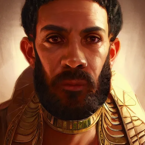 Prompt: egyptian nobleman, portrait, headshot, D&D, fantasy, highly detailed, digital painting, artstation, concept art, sharp focus, illustration, art by artgerm and greg rutkowski and alphonse mucha