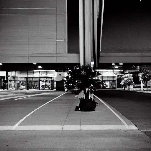 Image similar to a bipedal skunk in an empty parking structure at night, 28mm lens,