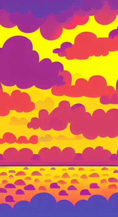 Image similar to yellow clouds, under orange clouds, sunset, smooth, cartoonish vector style, background artwork, digital art, award winning, pixel art