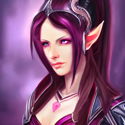 Prompt: portrait of a female high elf with magenta eyes and dark hair, digital art dnd beyond trending on art station 8 k