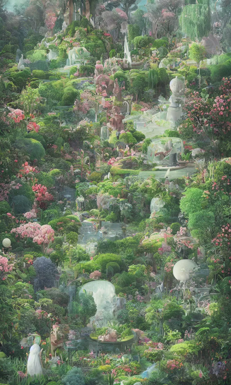 Prompt: bosch and beeple painting of a magnificent garden