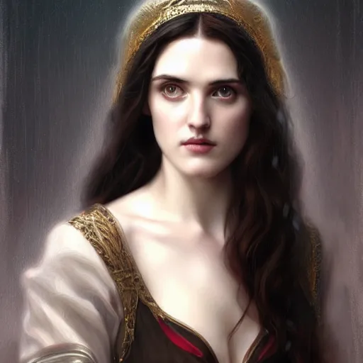 Image similar to beautiful striking Pre-Raphaelite Katie McGrath by Artgerm and Greg Rutkowski, intricate, elegant, highly detailed, digital painting, artstation