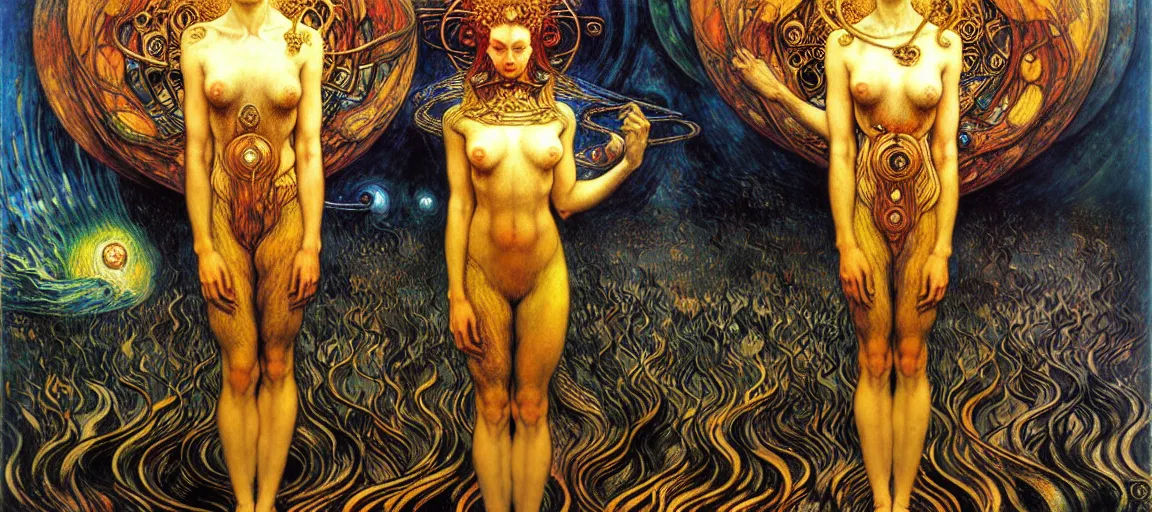 Image similar to Divine Chaos Engine by Karol Bak, Jean Delville, William Blake, Gustav Klimt, and Vincent Van Gogh, symbolist, visionary