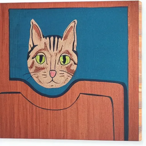 Prompt: cat woodcut print by Julie de Graag