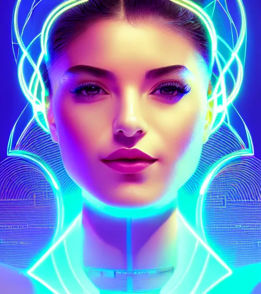 Image similar to symmetry!! latina princess of technology, solid cube of light, hard edges, product render retro - futuristic poster scifi, lasers and neon circuits, beautiful woman latina princess, intricate, elegant, highly detailed, digital painting, artstation, concept art, smooth, sharp focus, illustration, dreamlike, art by artgerm