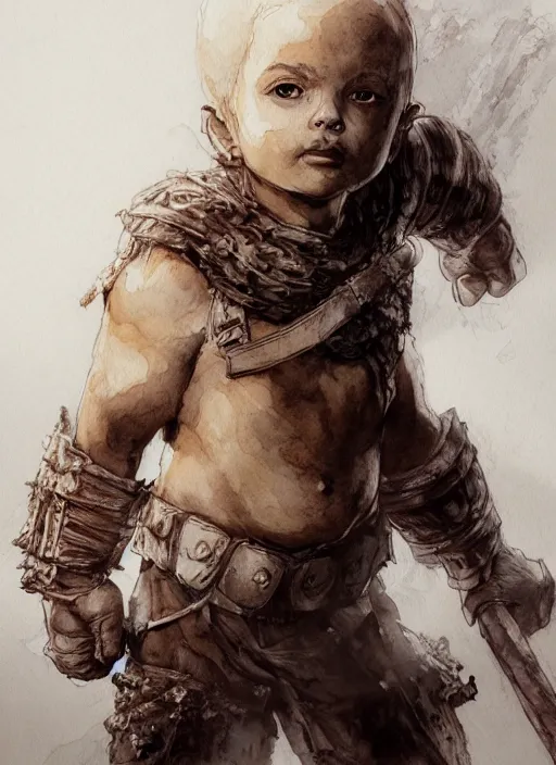 Prompt: portrait, A toddler barbarian, watercolor, dramatic lighting, cinematic, establishing shot, extremely high detail, foto realistic, cinematic lighting, pen and ink, intricate line drawings, by Yoshitaka Amano, Ruan Jia, Kentaro Miura, Artgerm, post processed, concept art, artstation, matte painting, style by eddie mendoza, raphael lacoste, alex ross