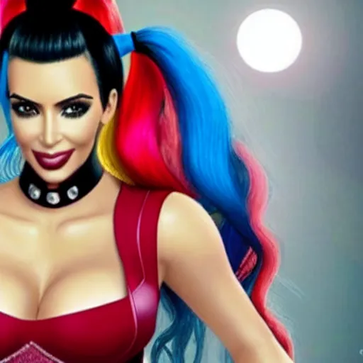 Image similar to A still of Kim Kardashian as Harley Quinn