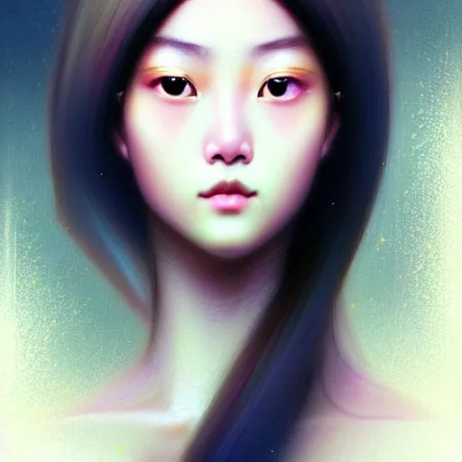 Image similar to digital painting of a close up face portrait of an elegant, beautiful, sophisticated, fashionable, pretty, young burmese - japanese depressed model, lucid pulsar star energy. intricate ornate detail, eye focus, by artgerm, range murata, jeremy lipking, trending on pinterest, artstation hq, vivid 8 k, film still.