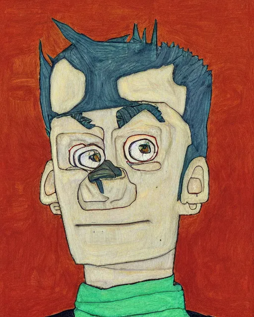 Image similar to portrait of futurama's bender by egon schiele in the style of greg rutkowski