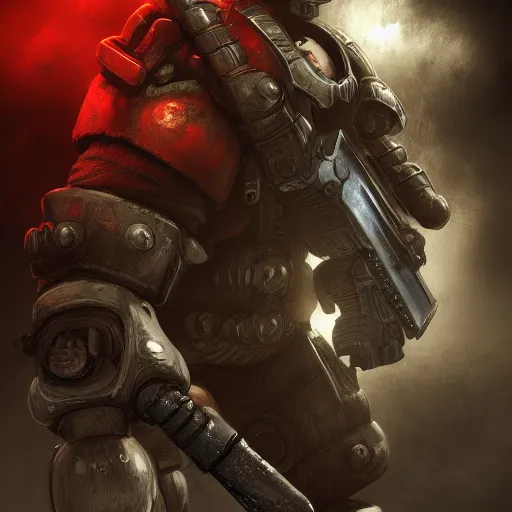 Prompt: anthropomorphic Penguin (Five Nights at Freddy's) in Gears of War cover art, ultra wide lens shot , tiny, small, short, cute and adorable, pretty, beautiful, DnD character art portrait, matte fantasy painting, eerie, DeviantArt Artstation, by Jason Felix by Steve Argyle by Tyler Jacobson by Peter Mohrbacher, cinematic lighting