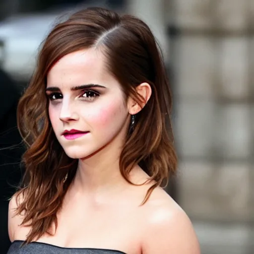 Image similar to emma watson mixed with kim kardashian, full - figure profile shot