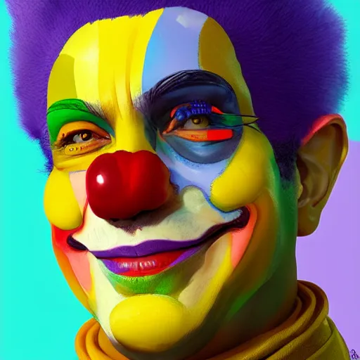 Prompt: Portrait of a colorful happy joyful clown, artstation, cgsociety, masterpiece