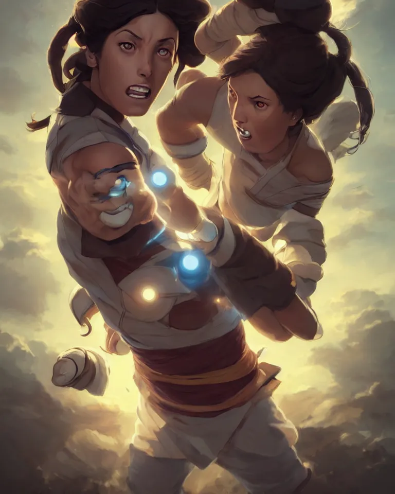 Prompt: Korra glowing eyes,digital art,ultra realistic,ultra detailed,art by greg rutkowski sacha goldberger, hyperdetailed,detailed face,professional lighting,dramatic,3 point lighting centered composition symmetrical features gazing eyes