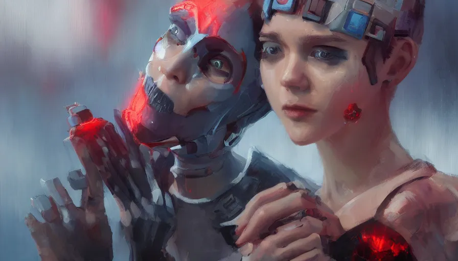 Image similar to concept art of love, death + robots series of netflix, artificial intelligence, cinematic shot, oil painting by jama jurabaev, brush hard, artstation, for aaa game, high quality, brush stroke