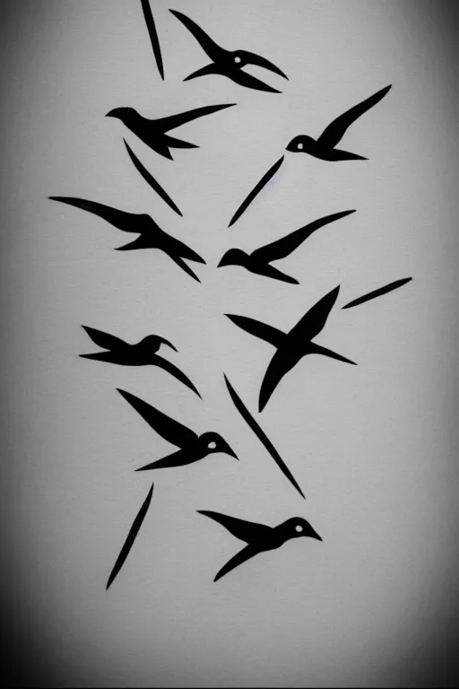Prompt: a simple tattoo design of minimalist swallows flying into geometric lines and simple basic shapes, black ink, abstract logo, line art