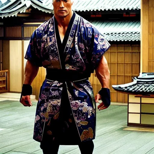 Image similar to Dwayne Johnson as Edo samurai , wearing kimono