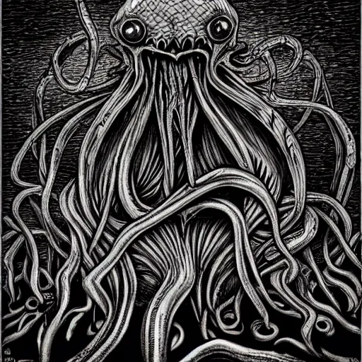 Image similar to cthulhu by H.R Giger, in the style of junji ito, digital art